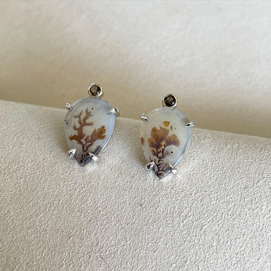 Zilveren oorbellen met dendriet quartz & rook quartz