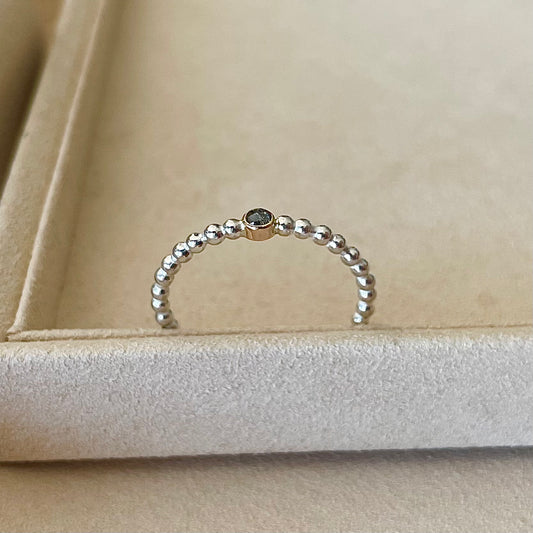 Zilveren ring met rosé zetkast met diamant